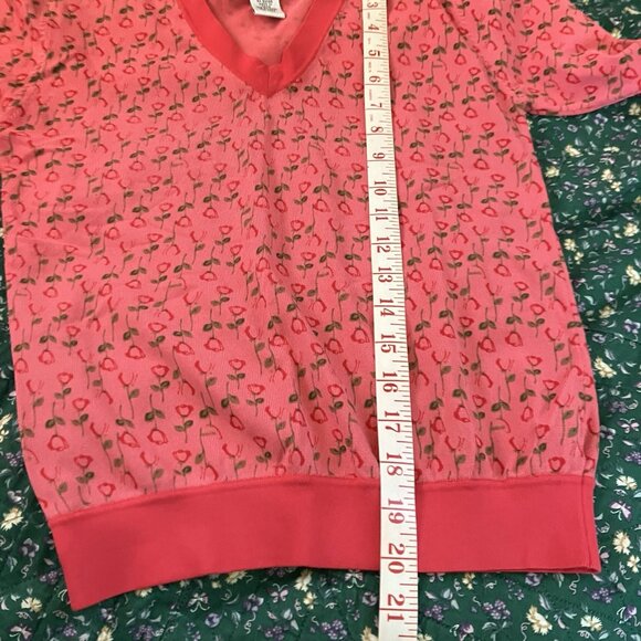 Vintage Bonnie & Bill by Holly T-shirt Womens S Pink Floral V-neck Rayon 90s - Picture 5 of 5